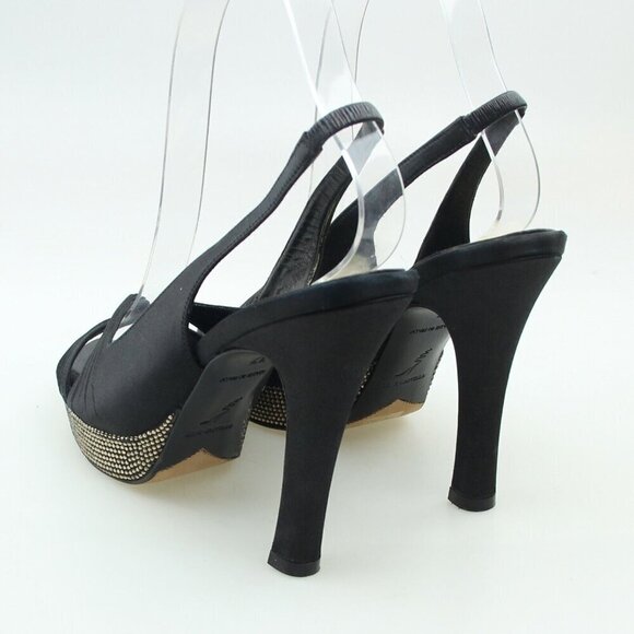 Rene Caovilla Black Satin Crystal Jewel Heels - Picture 9 of 12